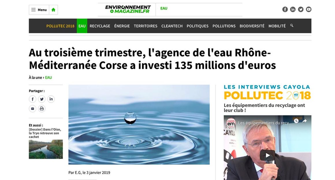 Au 3ème trimestre, l’agence de l’eau Rhône-Méditerranée Corse a investi 135 millions d’euros