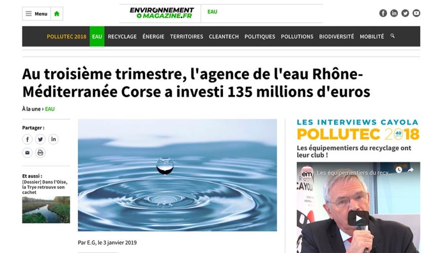 Au 3ème trimestre, l’agence de l’eau Rhône-Méditerranée Corse a investi 135 millions d’euros