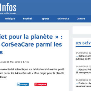 « Mon projet pour la planète »  : La Mission CorSeaCare parmi les 44 lauréats