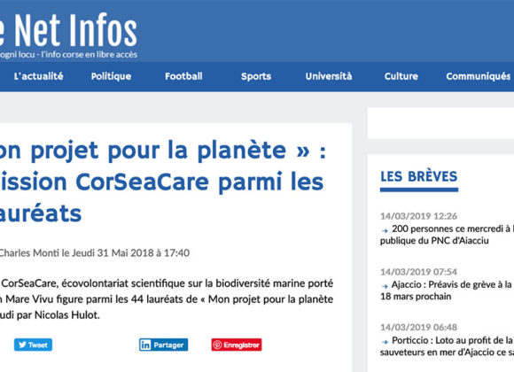 « Mon projet pour la planète »  : La Mission CorSeaCare parmi les 44 lauréats